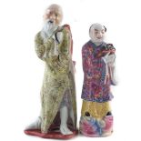 Pair of Republic Chinese figures of a fisherman and his wife. (one head restuck, fish tail repaired)