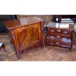 Dutch style bombe chest of three drawers and 19th century mahogany side cabinet. Condition reports