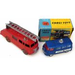 Corgi Toys Commer Police van No. 464 complete with original box and Dinky Toys un-boxed fire