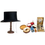 Top hat and various block leather boxes etc. Condition reports are not available for this auction