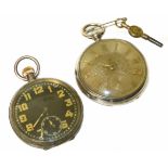 Silver open face pocket watch, dated 1880, together with another silver pocket watch. Condition