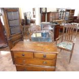 A set of 6 early 20th century dining chairs, an oak framed wall mirror, corner cupboard and four