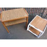 1970's two tier white painted two tier trolley with inset detachable teak effect trays and similar