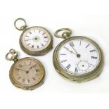 Gents open faced pocket watch and two ladies silver pocket watches Condition reports are not