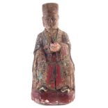 Chinese carved wood painted figure with compartment to rear 29cm high Condition reports are not