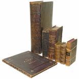 Large leather bound Welsh Bible and six other mainly religious books to include Church Services,
