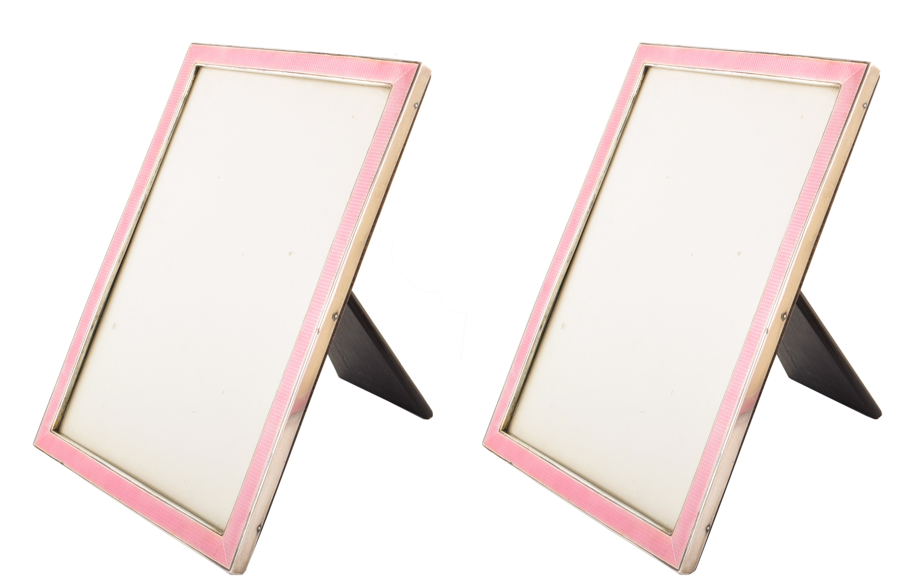 Pair of silver and pink enamel picture frames