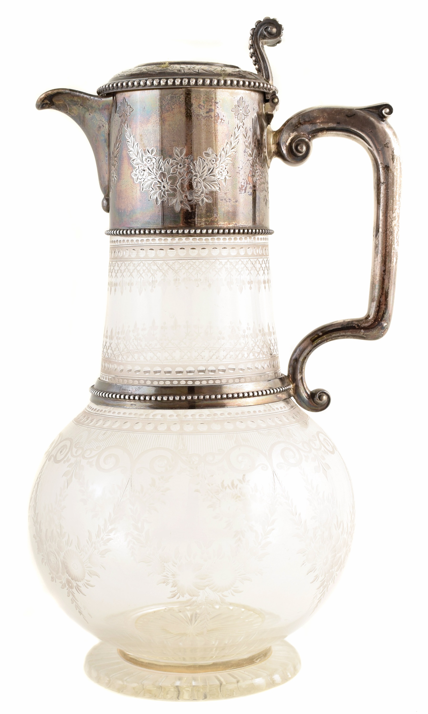 Victorian silver and cut glass claret jug