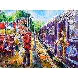 Olivia Pilling, "Greeted by the Station Cat, Todmorden", acrylic.