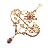 9ct gold seed pearl and amethyst pendant brooch