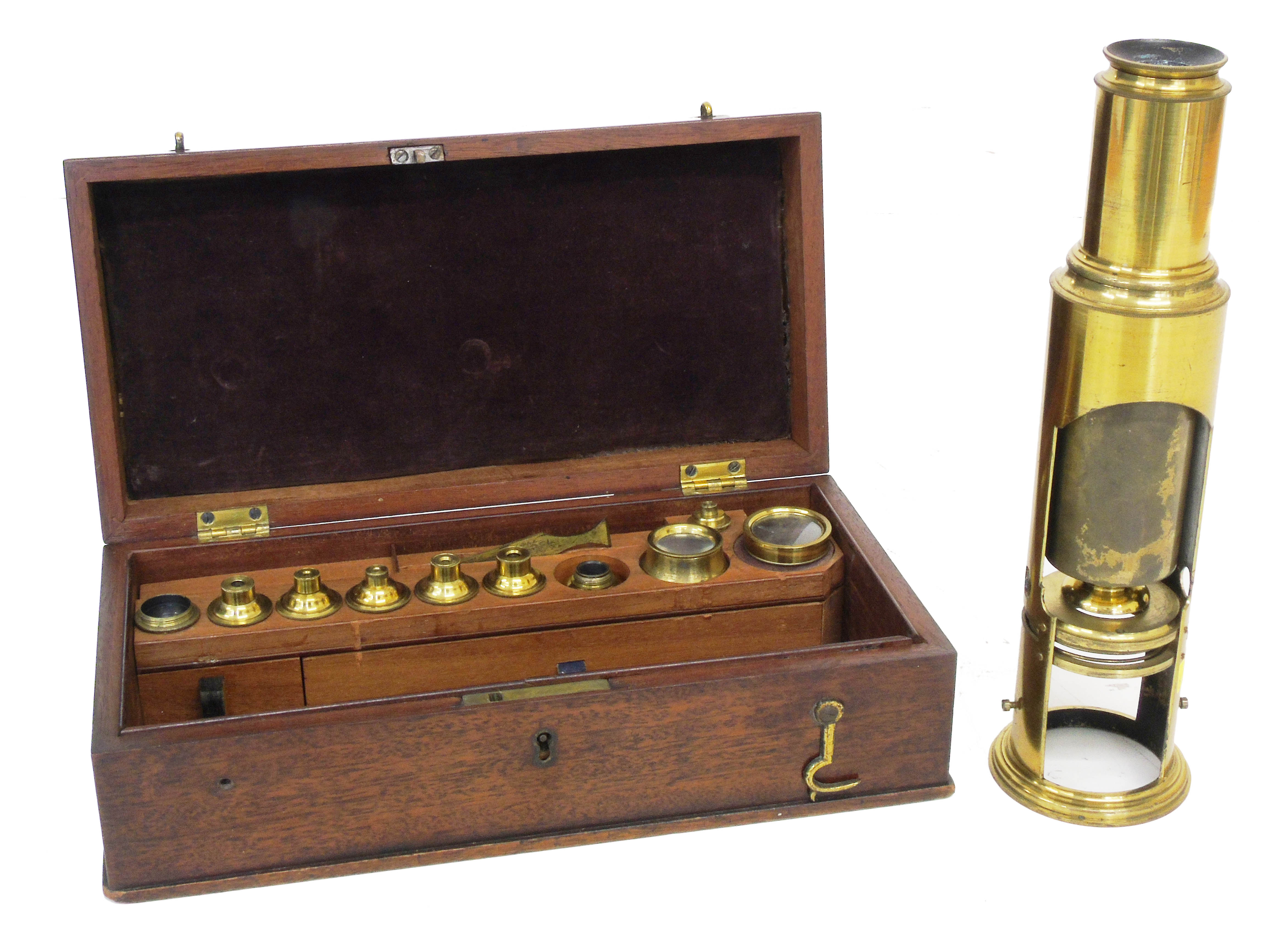 Late 19th century unnamed brass field microscope