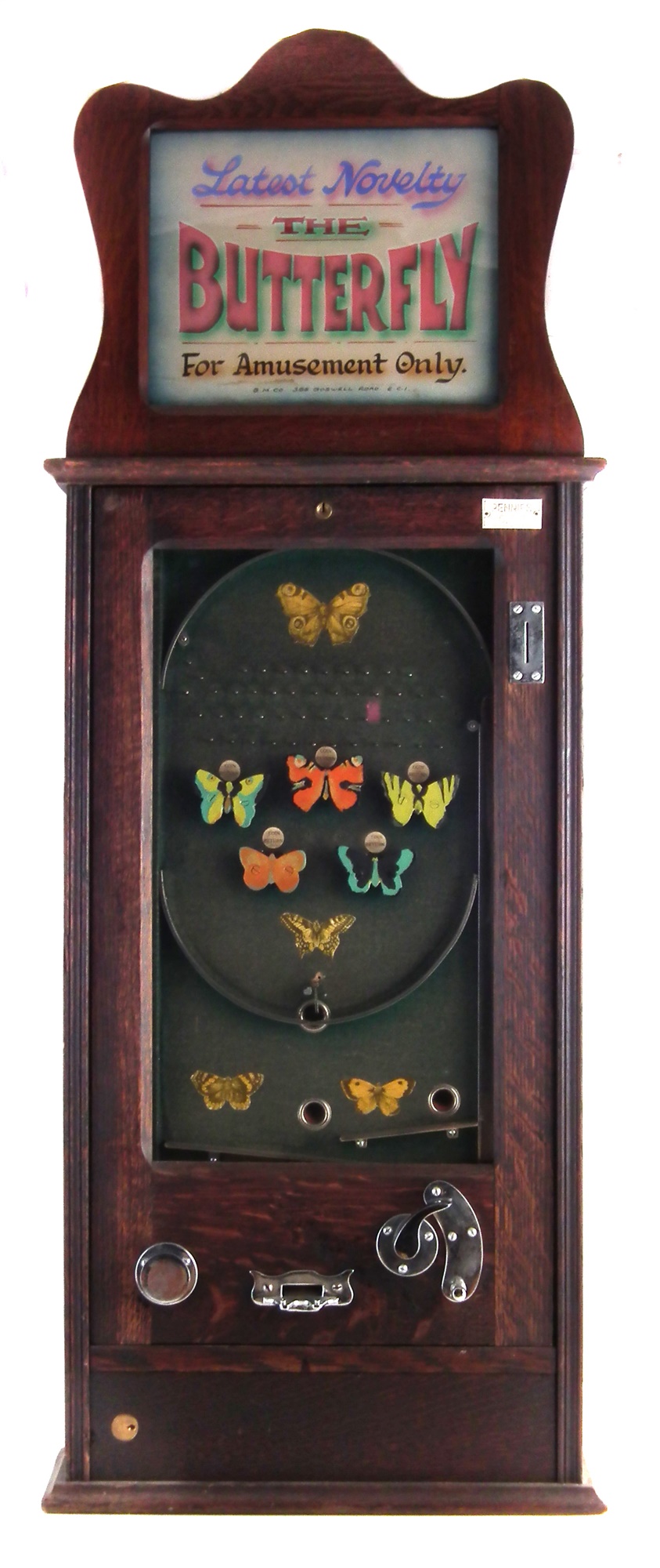 Butterfly penny slot pinball machine by B.M.Co (British Manufacturing Company), labelled 'Latest