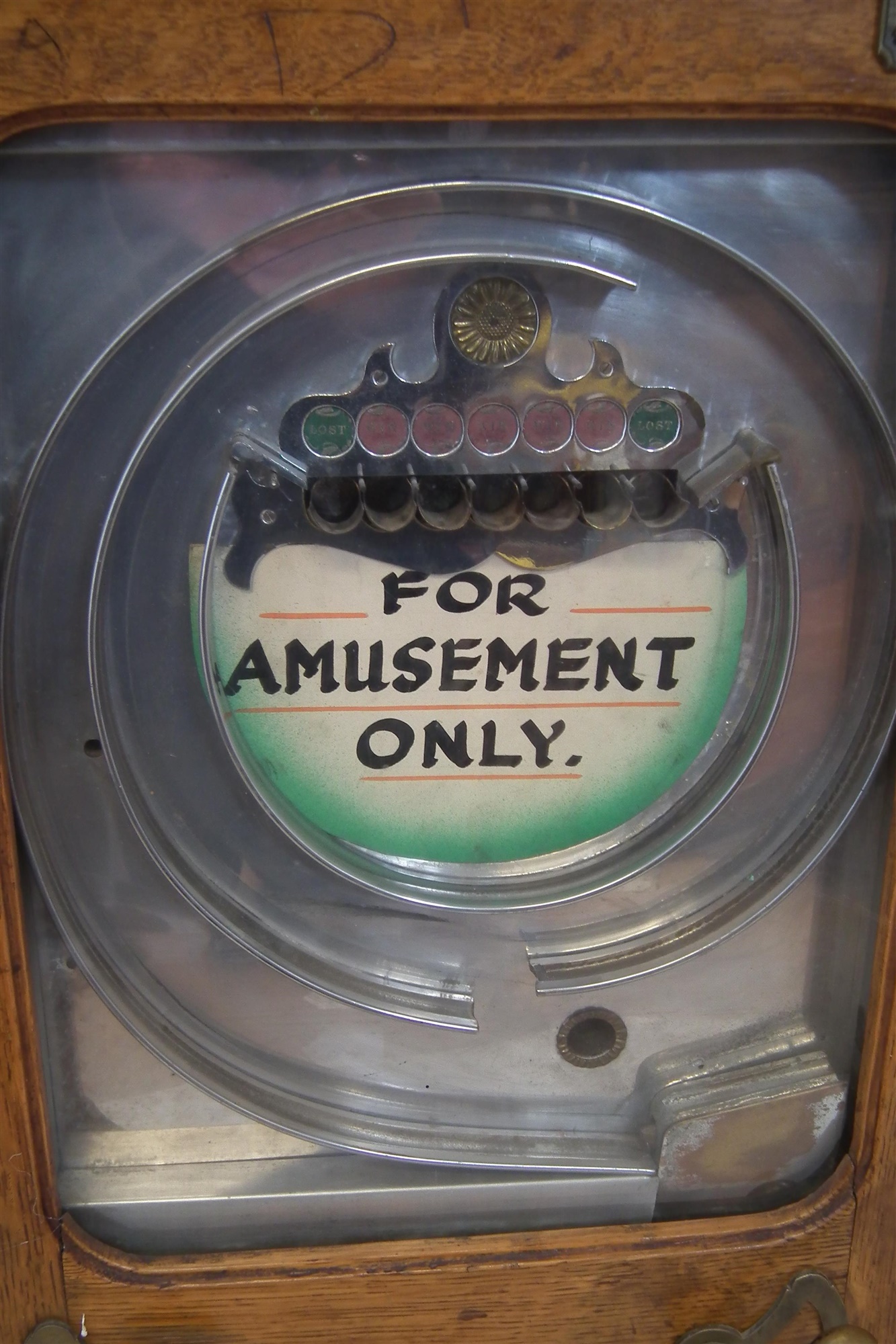 For Amusement Only Allwin penny slot machine, with five wins and two lost holes, locked with no - Image 5 of 8