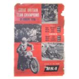 BSA promotion poster "Great Britain Team Champions of Europe 1956", 74cm (29") x 50cm (20").