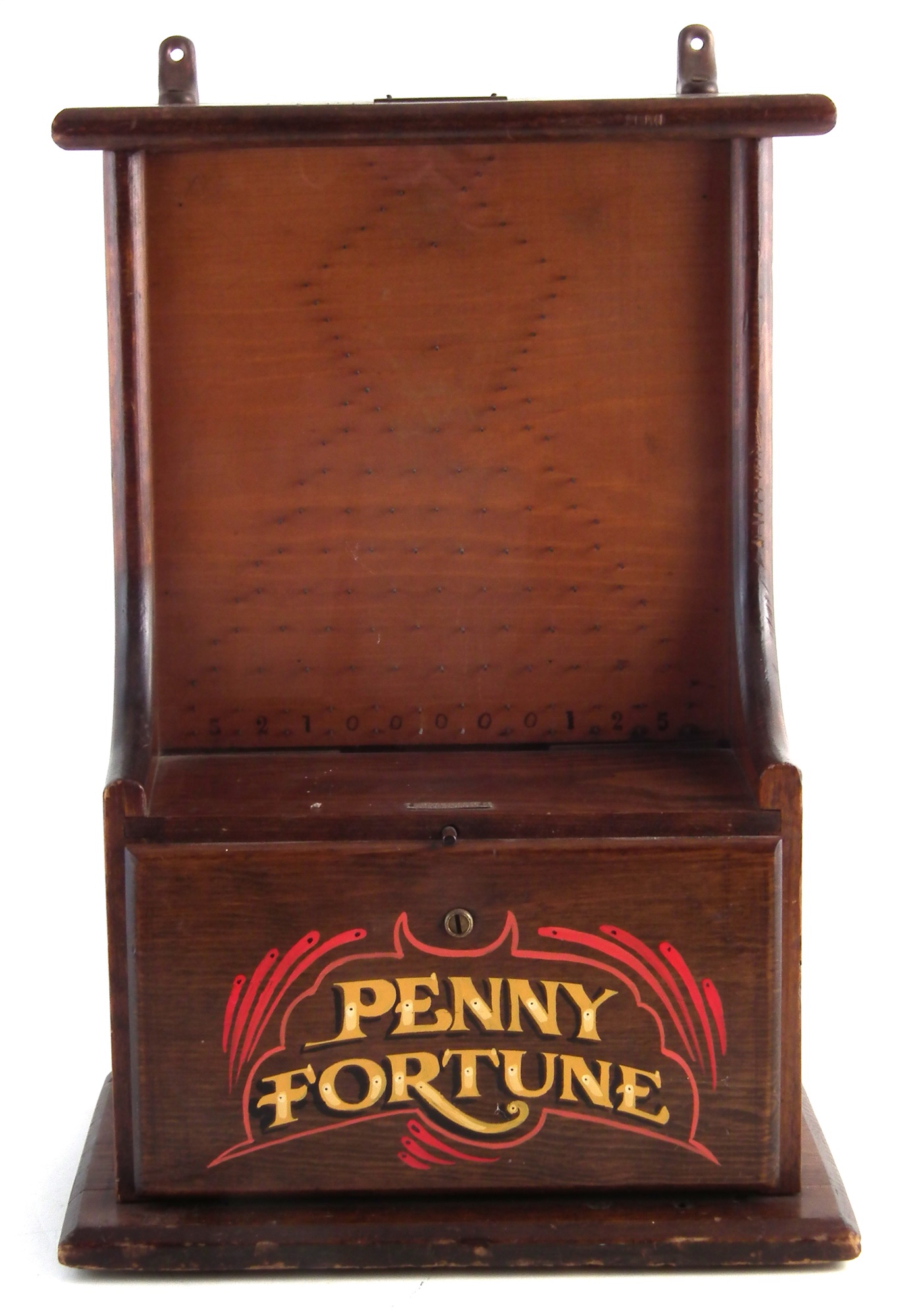 Penny Fortune drop game, applied 1922 patent metal label, with key, 56cm high The game appears to