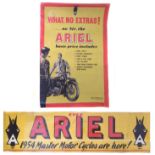 Ariel Motorcycle promotion poster "What No Extras!" 76cm (30") x 50cm (20") and a 1954 Ariel Banner