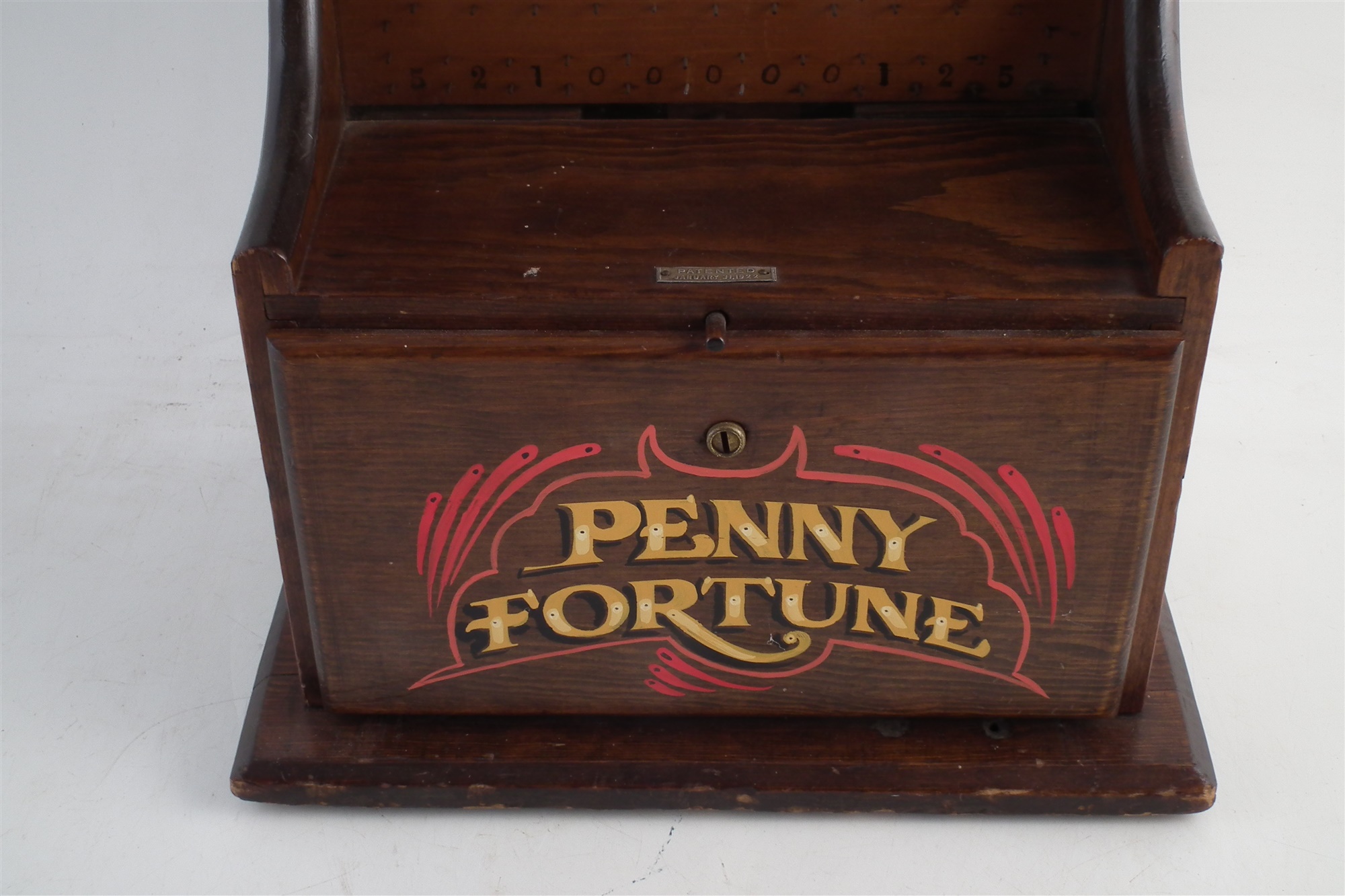 Penny Fortune drop game, applied 1922 patent metal label, with key, 56cm high The game appears to - Image 2 of 7