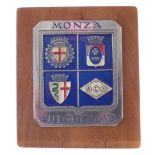 Monza autodromo radiator badge, with enamelled decoration.