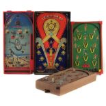 Four vintage Bagatelle board games to include Chad Valley Dan Dare, Gotham Trik-e-shot, Kay Cup