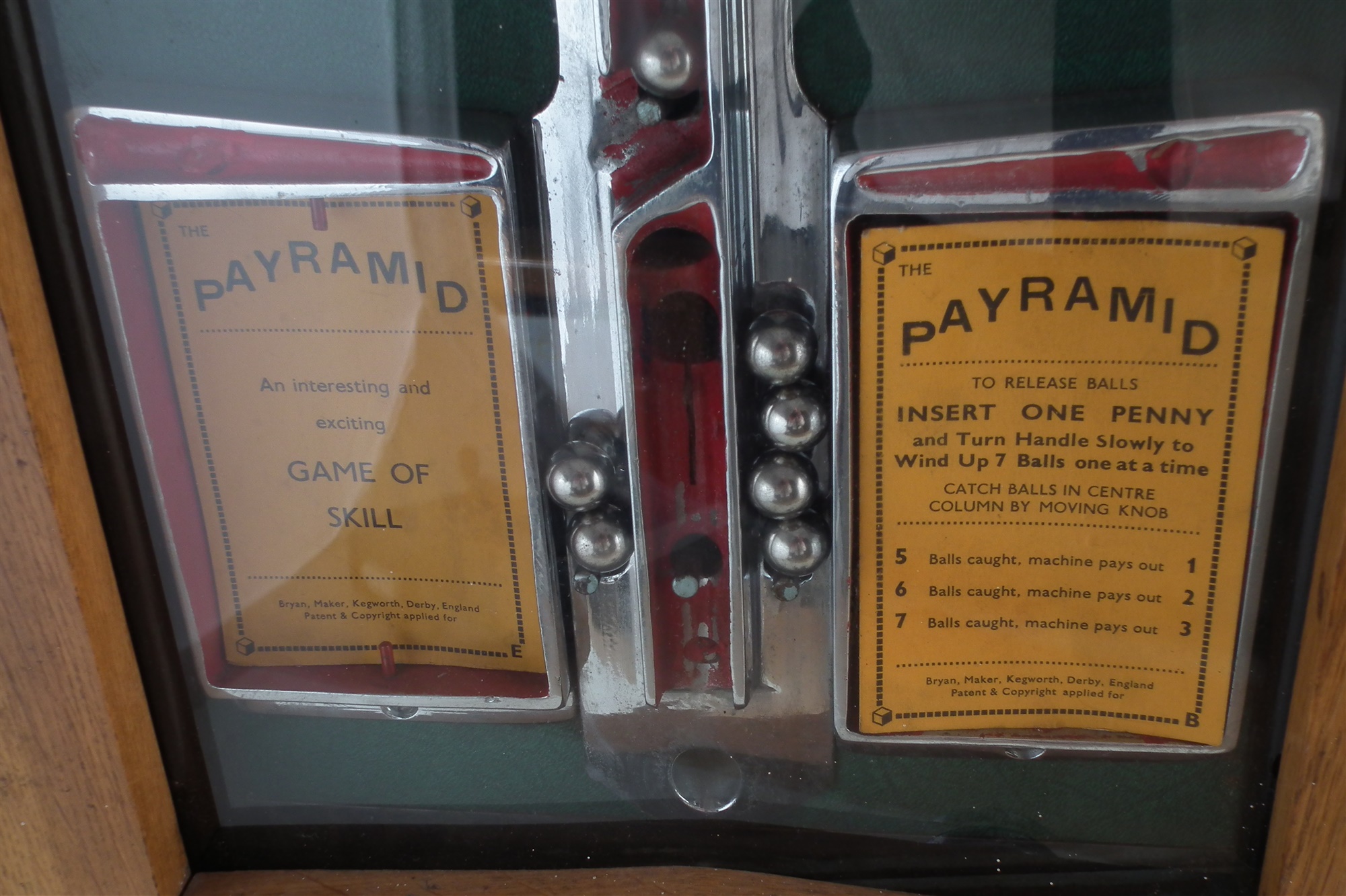 Bryans 'Payramid ' penny slot machine, with seven balls in Art Deco wood case, serial number 787, no - Image 6 of 17