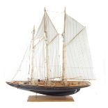 Model of a J class three mast sailing boat, 91cm (36") long.