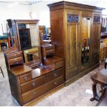 Mahogany two piece bedroom suite of art nouveau influence, complete with mirror-door wardrobe and