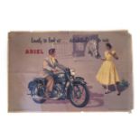 Promotion poster for Ariel Motors depicting motorcycle with caption "Lovely to look at.......