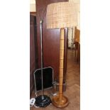 Deco standard lamp with chrome column on ebonised base with chrome lizard, similar fire screen and