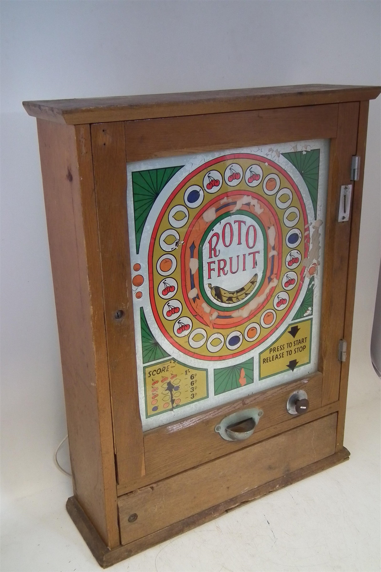 Roto Fruit English electric penny slot machine, with keys for movement and not for cash safe, 75cm - Image 2 of 11