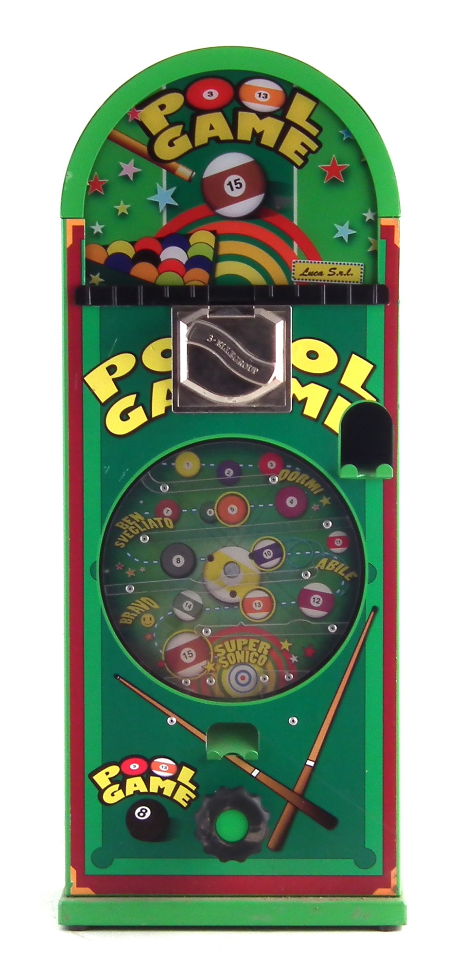 Pool Game by Luca S.R.L. works from old £1 coins, 68cm high The machine works and operates,