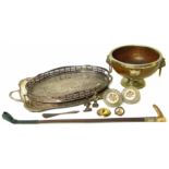 2 EPNS trays, riding crop, wooden bowl, etc