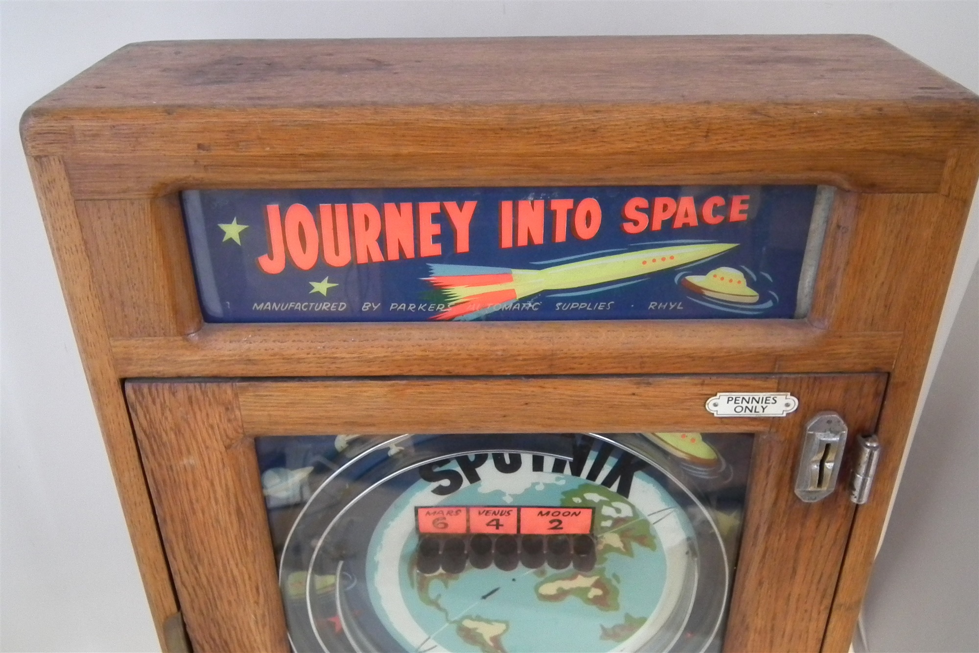 Parkers Automatic Supplies 'Journey into Space' penny slot pinball machine, seven hole game, with - Image 3 of 11