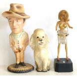 Battery operated poynter products (1969) cocktail girl figureen, plaster figure of a cowboy and dog