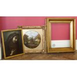 Two Victorian gilt framed oil paintings to include Rural View with Figures and Female Portrait.