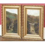 Pair Victorian gilt framed oil paintings signed M.E. Jackson, 1911 depicting waterfalls.