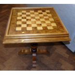 John Lewis Chess/Games Table, 62cm square, on pedestal base with four splayed legs.