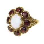 Opal and garnet floral cluster ring. Condition reports are not available for Interiors Sale