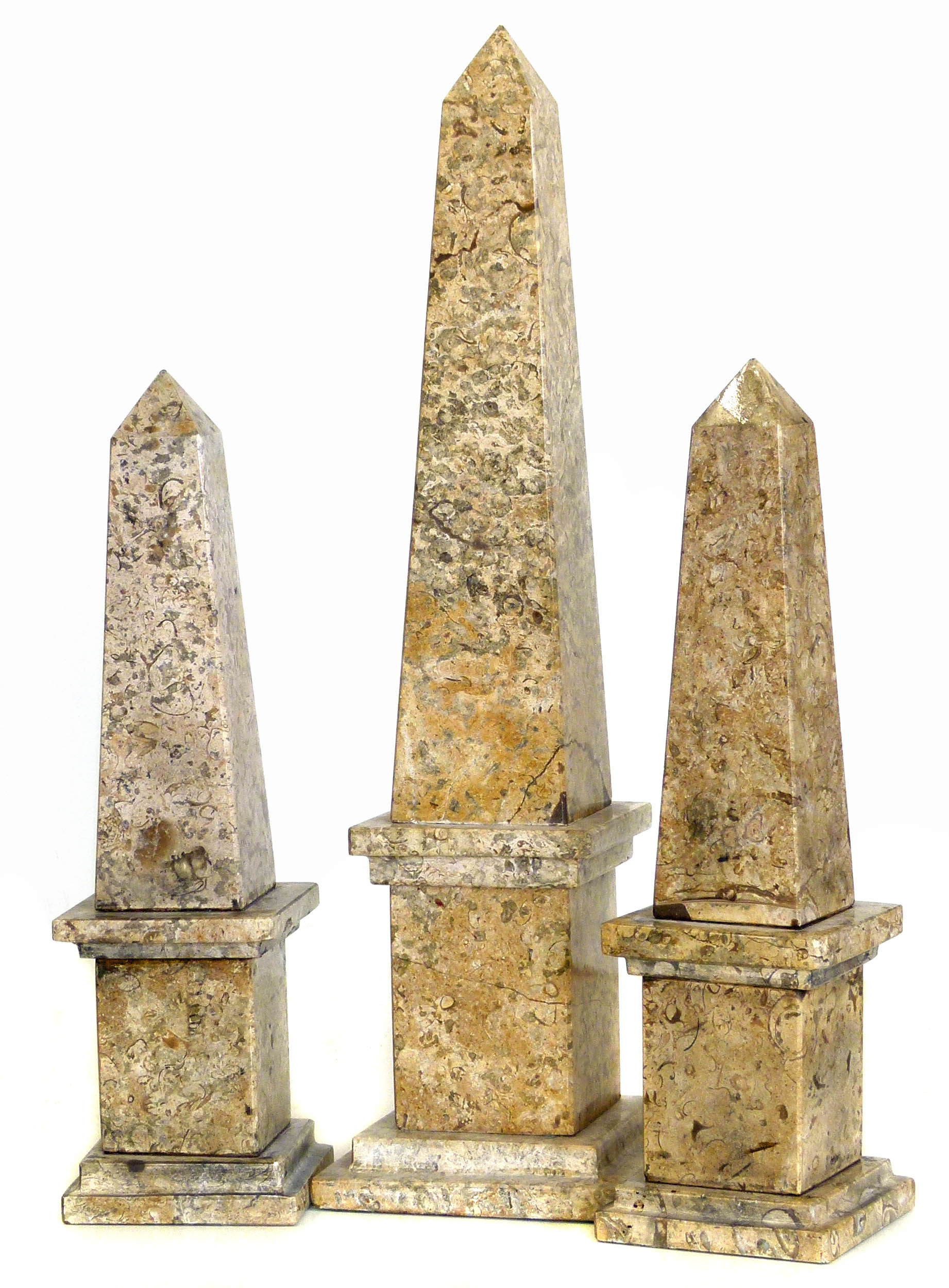 A pair of 20th century granite obelisk columns 34cm high and one other 48cm high Condition reports
