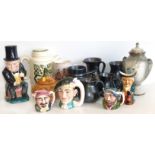 Five pieces Prinknash pottery, Rockingham Pottery lidded vase, Royal Norfolk onion container,