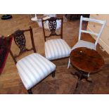 A pair of Edwardian nursing chairs, wine table and bedroom chair Condition reports are not available