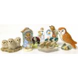 Three Royal Albert and one Beswick Beatrix Potter figures, a Beswick Owl, Mallards Royal Doulton