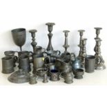 James Yate, Stacey & Son, Gaskell & Chambers pewter tankards/measures, pewter candlesticks etc.