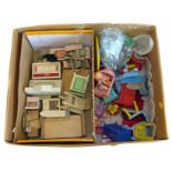 Quantity vintage dolls house furniture and plastic furniture. Condition reports are not available