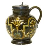 Doulton Lambeth jug with pewter top. Condition reports are not available for Interiors Sale