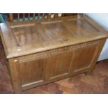 18th century oak three panel blanket chest, 104cm wide. Condition reports are not available for
