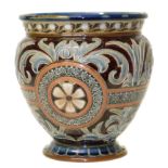 Doulton Lambeth jardiniere.Condition report: Please note there is some rim restoration Condition