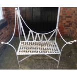 Cast metal rope edge garden settee with lattice work seat 142cm wide Condition reports are not