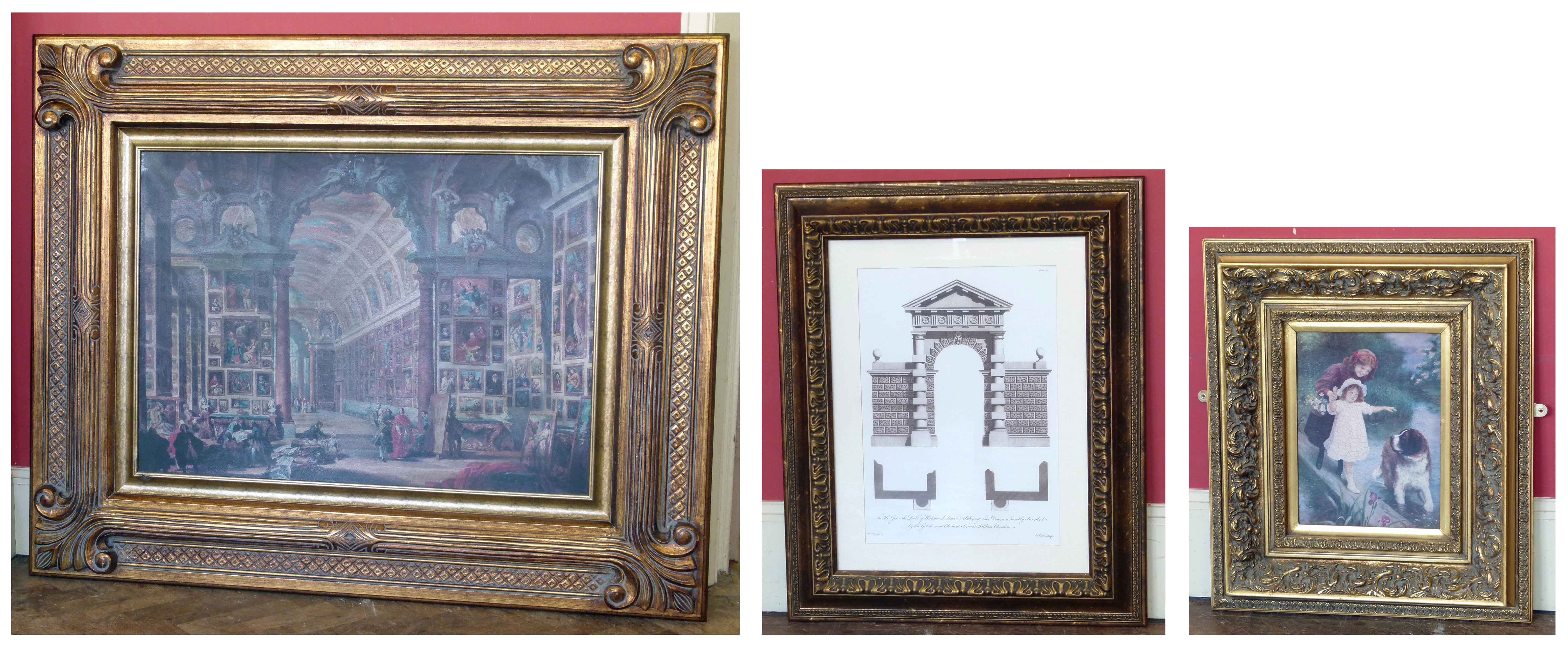 Three large ornately framed contemporary artworks Condition reports are not available for