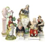 Staffordshire figure of Roger Giles together with five early pearl ware figures. Condition reports
