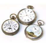 Moonphase calendar pocket watch, 8-day Swiss pocket watch and silver pocket watch. Condition reports